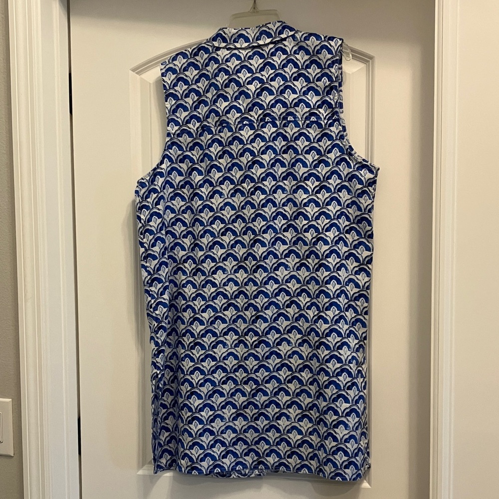 Sigrid Olsen Blue and White Linen Sleeveless Long Tunic Top Size Large - Picture 2 of 9